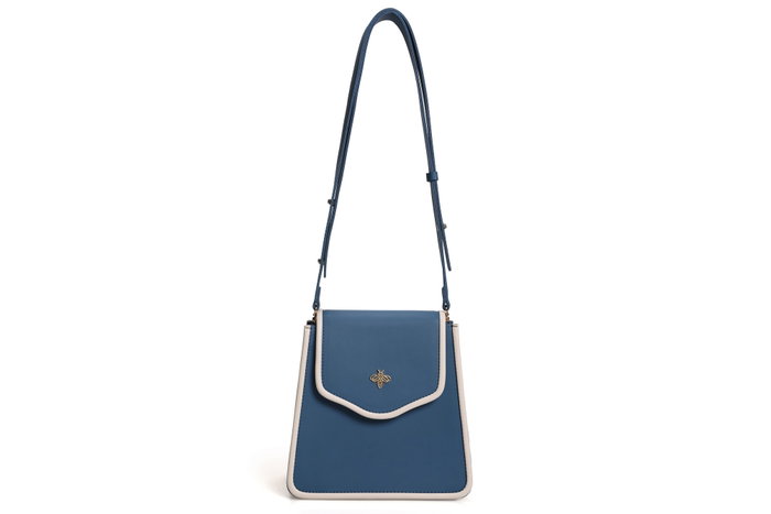 Lucky Bees Bolso de Hombro Azul y Crema